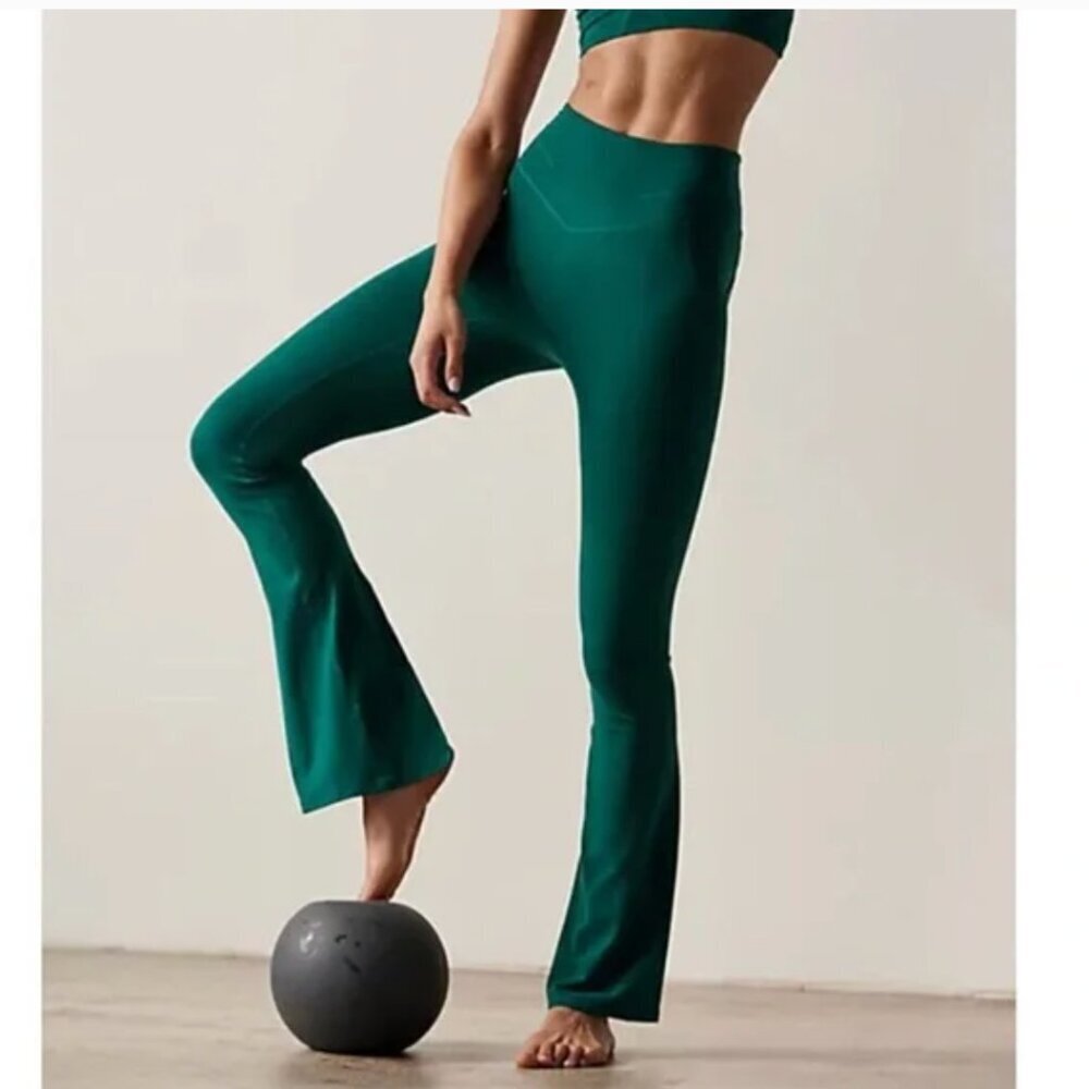 NWOT Free People Movement Never Better Flare Pants, Emerald Green